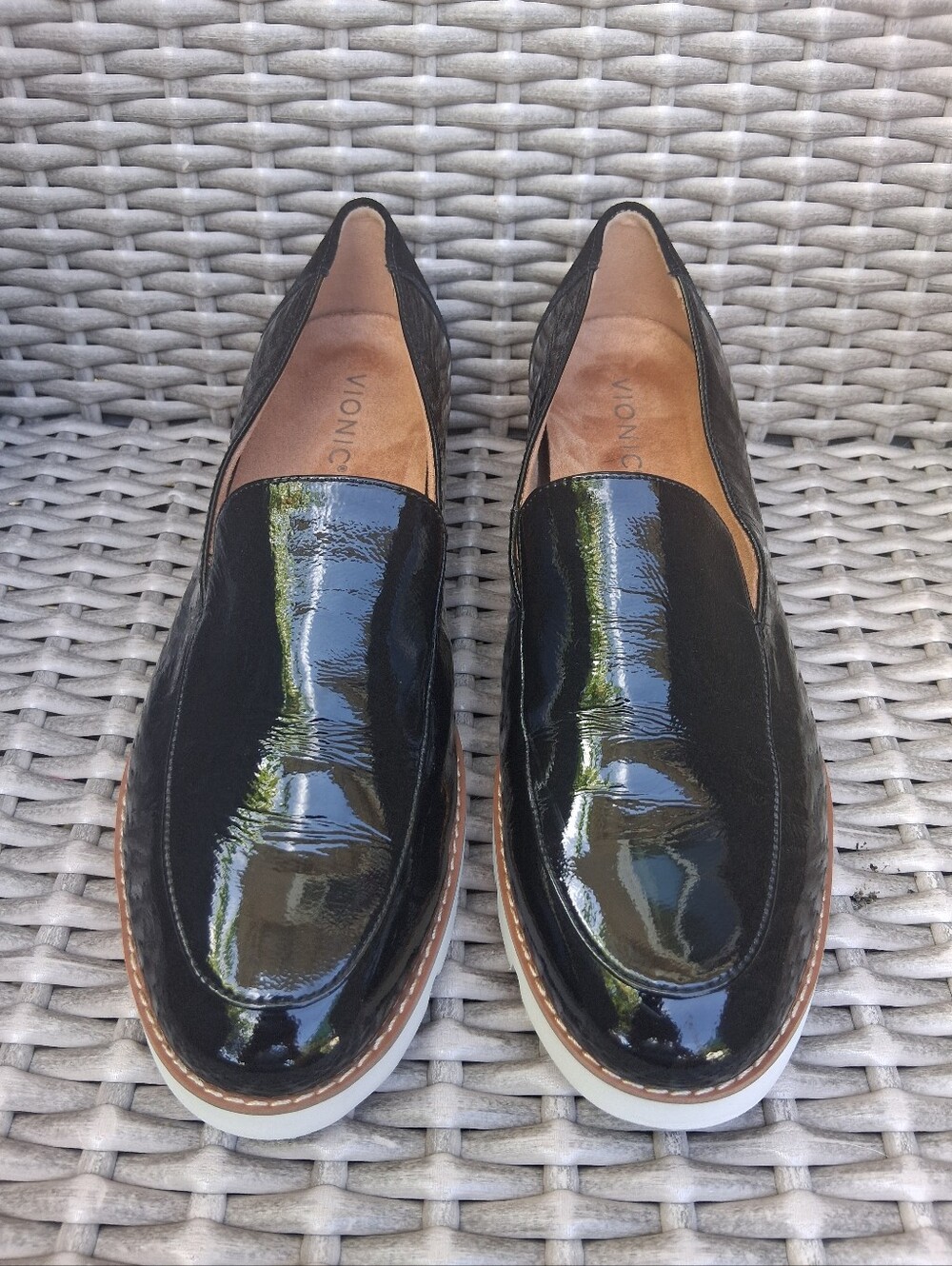 NEW Vionic Kensley Black Patent Leather Slip-On Loafers with White Sole - Picture 13 of 14